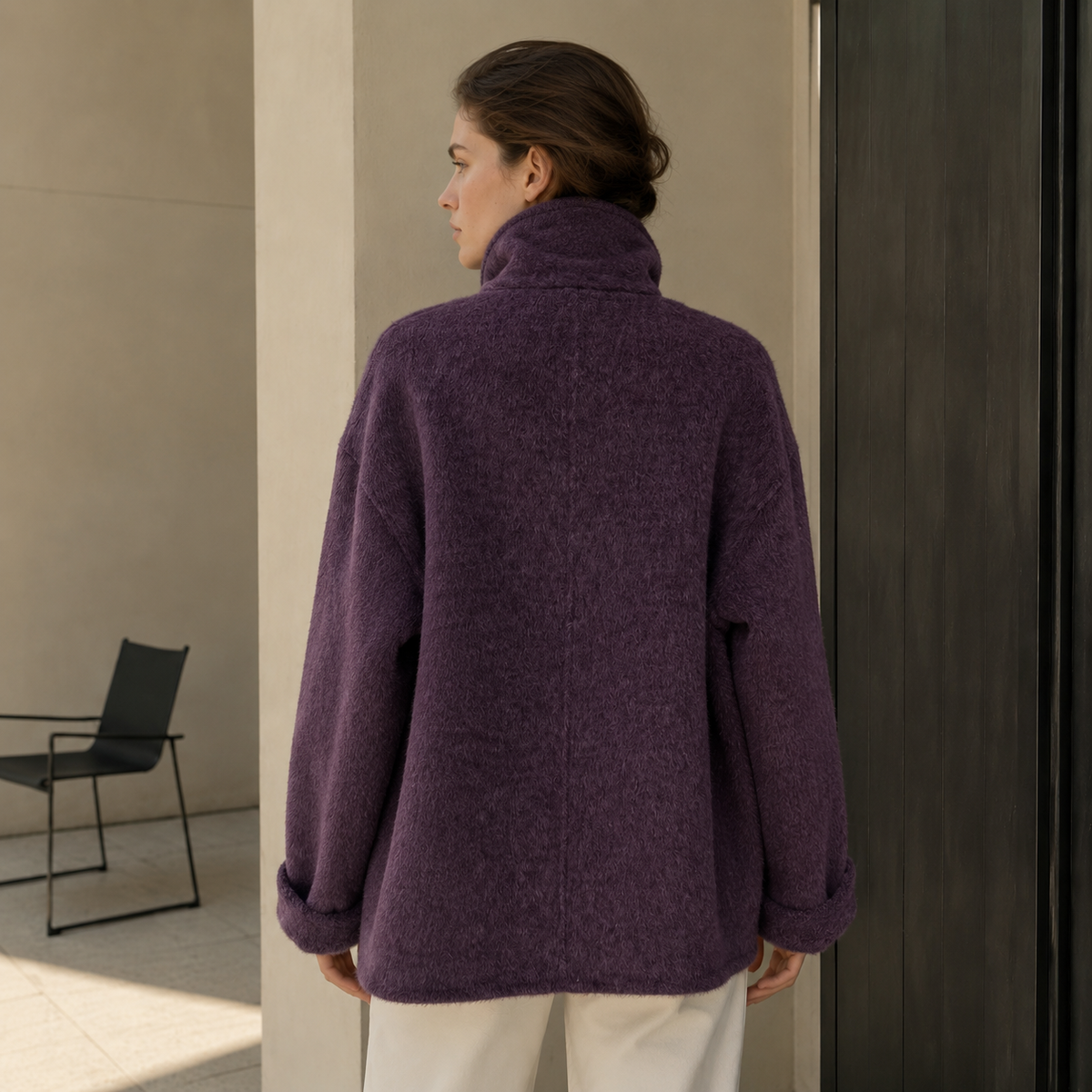 Women's Cashmere Coats with Scarf Collar Solid Color Full Sleeve Elegant Winter Coat GC0006