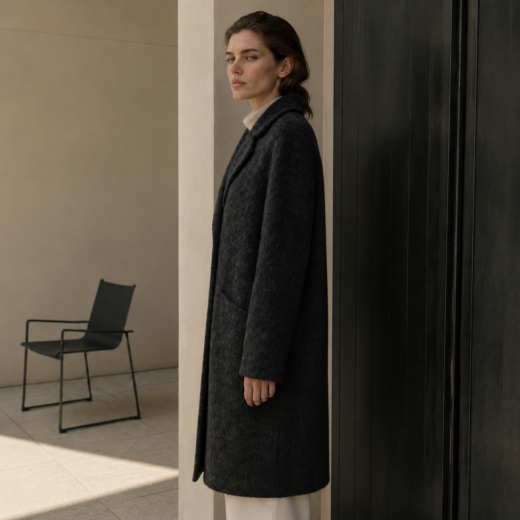 Women's Long Woven Coat Warm Windproof Button Collar Pocket Winter Fashion Casual Design Single Button for Office Lady GC0025