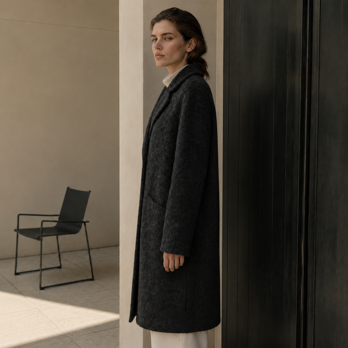 Women's Long Woven Coat Warm Windproof Button Collar Pocket Winter Fashion Casual Design Single Button for Office Lady GC0025