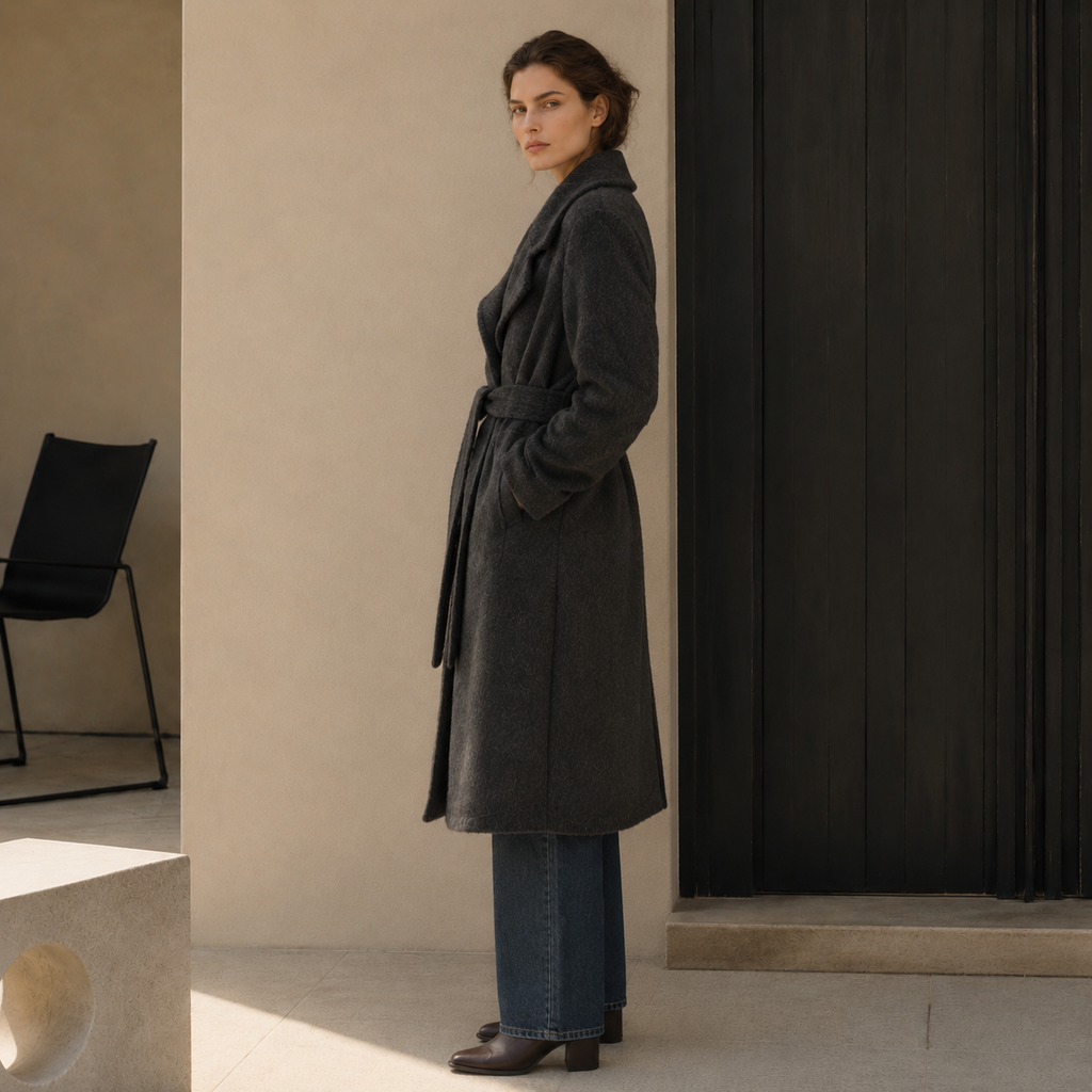 High Quality Vintage Fluffy Casual Women's Winter Overcoat Woolen Blend Breathable Full Sleeve Belt Closure GC0010
