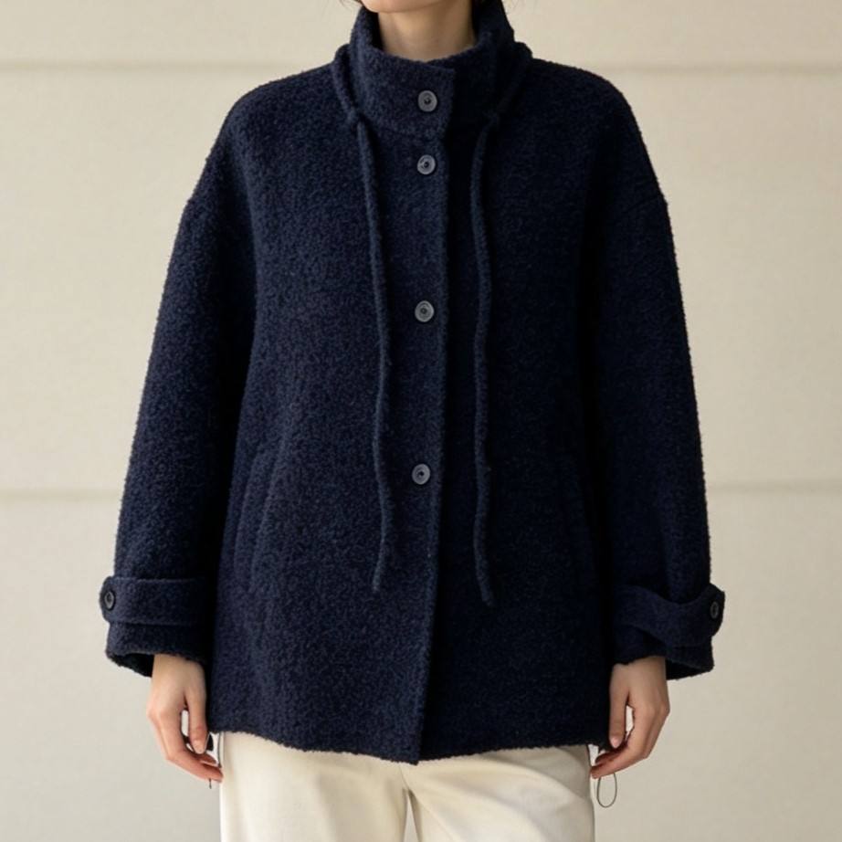 Autumn Women's Double Face Wool Coat Cashmere Blend Collar Overcoat 582