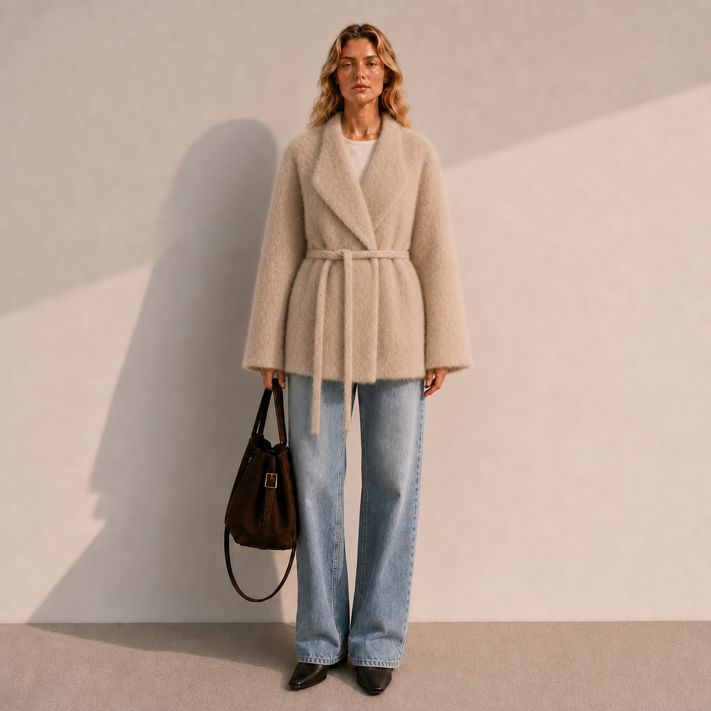 Elegant Thick Vintage Single Breasted Woolen Wrap Jacket Women's Belted Wool Winter Outerwear Round Neck  GC0051