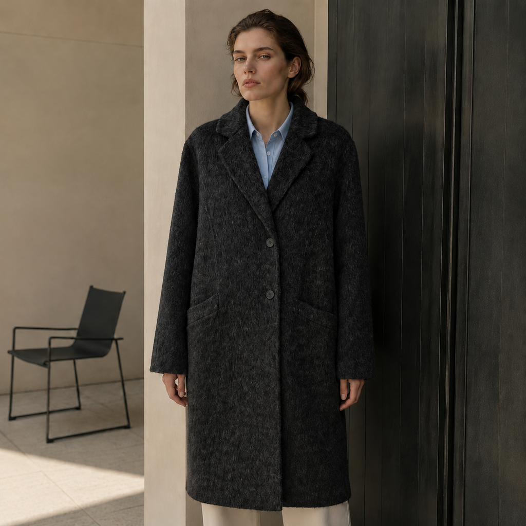 Women's Long Woven Coat Warm Windproof Button Collar Pocket Winter Fashion Casual Design Single Button for Office Lady GC0025