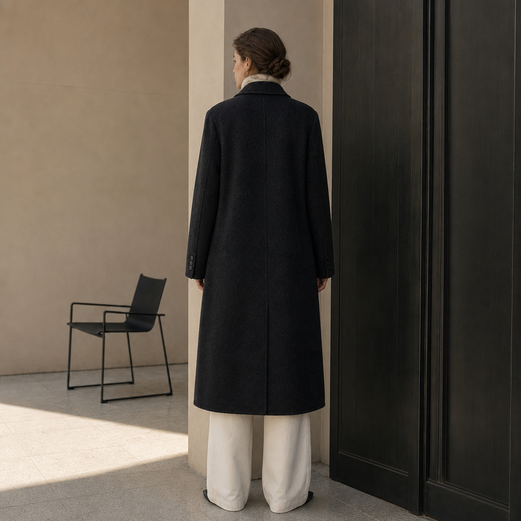 Women's Formal Long Woolen Coat Turn-down Collar Solid Breathable Elegant Full Sleeve Wool & Cashmere Blend Winter 8861