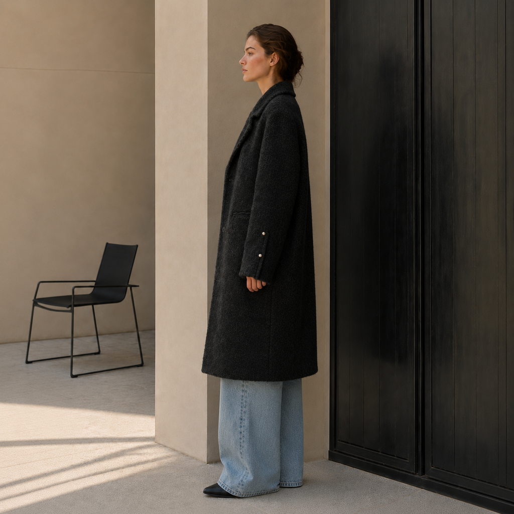 Elegant Women's Woven Textured Wool Blend Breathable Long Detachable Collar Minimalist Single Button Winter Overcoat Office Lady GC0020