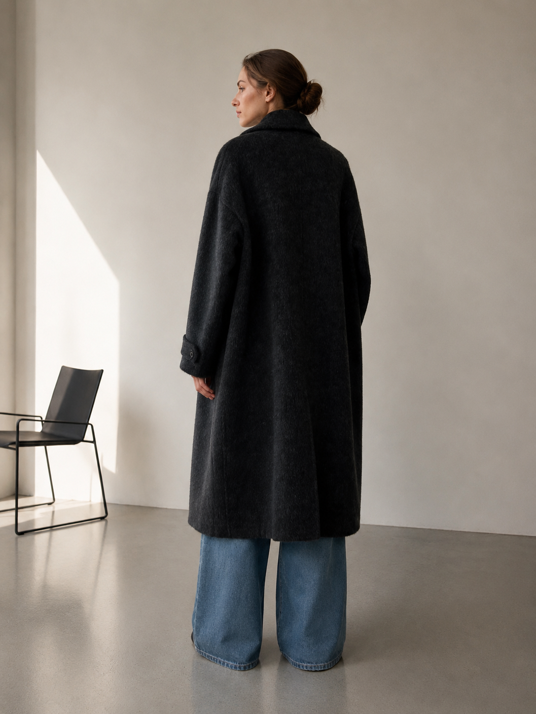 Winter Women's Fashionable Office Lady Woolen Trench Coat Double Breasted Slim Fit Long Sleeve Lapel Button Long Length GC0011