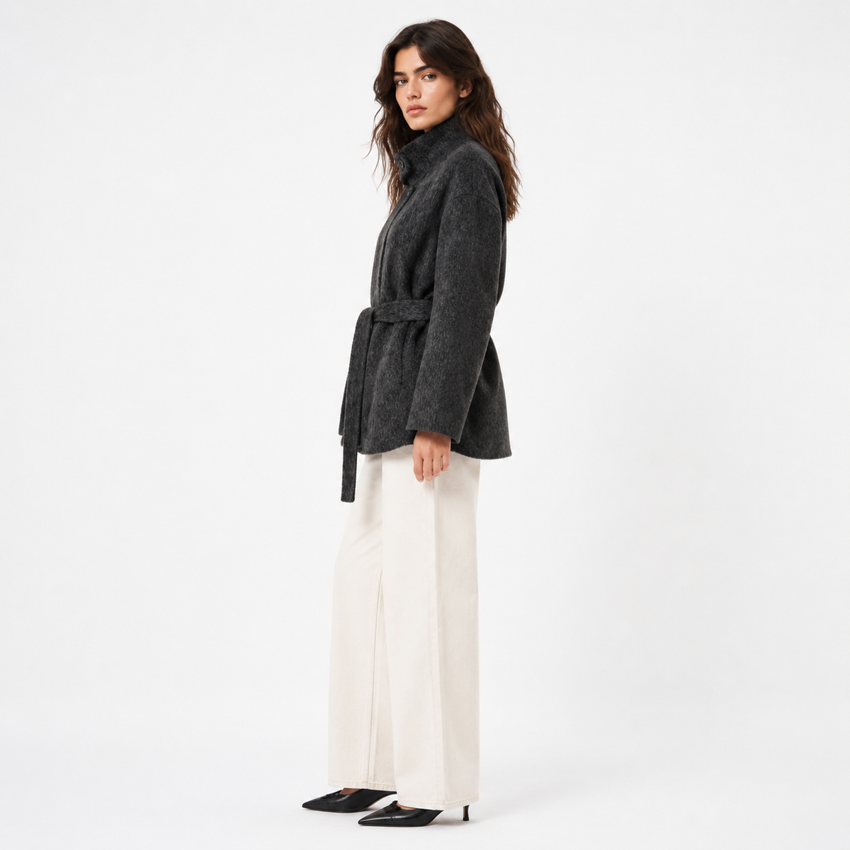 High Quality Classic Women's Wool Coats Solid Button Short Overcoat Belt Tie Breathable Autumn Winter Trenches Turtleneck Collar GC0016