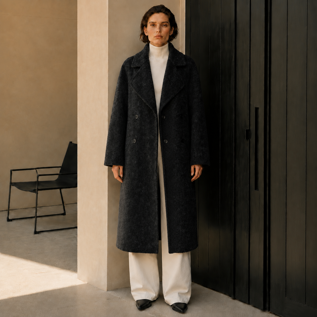  Winter Women's Long Coat Turn-Down Collar Woolen Fabric Cashmere Cotton Lining Double Breasted Casual Breathable Fleece Solid GC0015