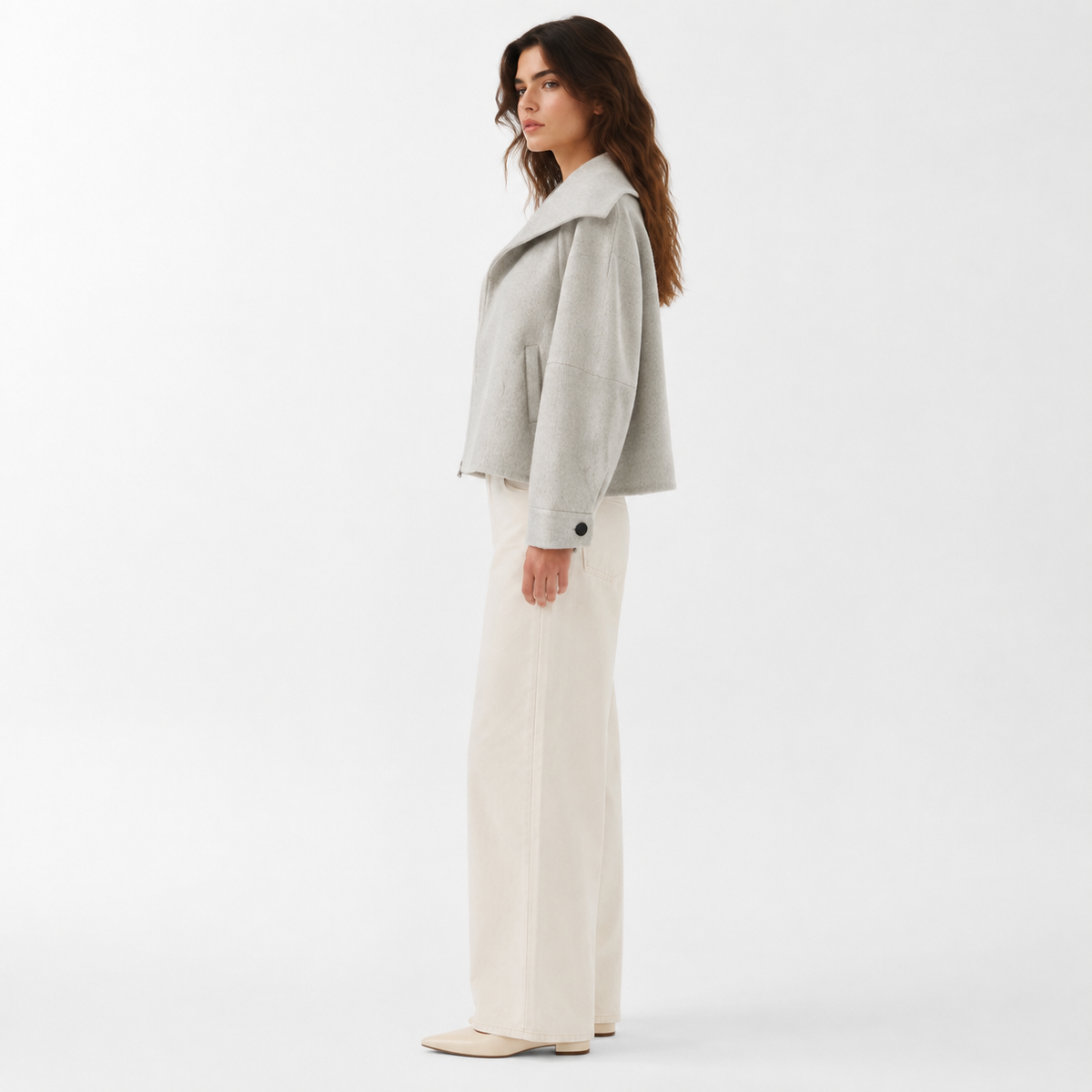 Wholesale Custom Women Wool Cashmere Coat Solid Color Breathable Winter Short Casual Elegant with Zippers 2627