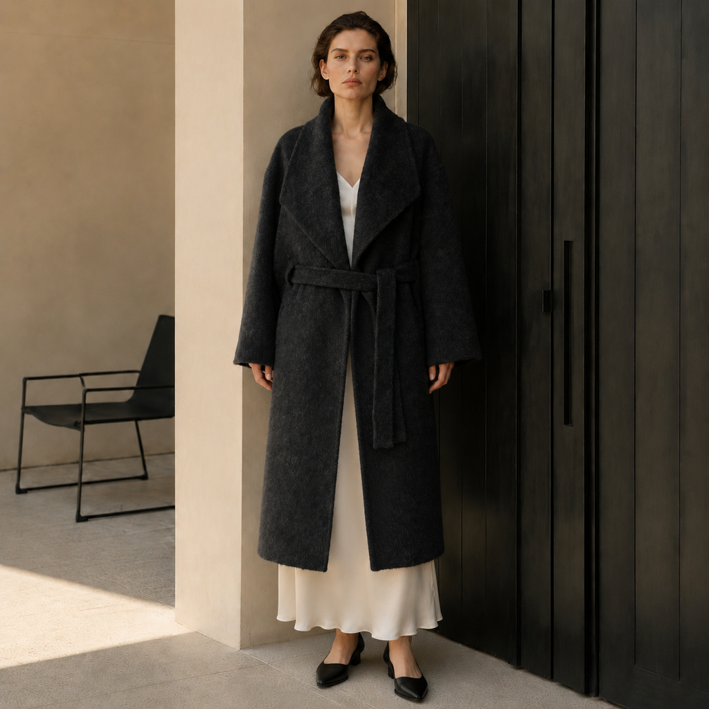 Women's Regular Winter Trench Coat Full Sleeve Turn-down Collar Single Button Closure for Wool Casual Style Cashmere Lining GC0013