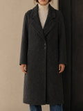 Women's Double-Face Cashmere Wool Woolen Coat Loose Sheep Windbreaker Lapel Single Button Long Winter Outwear Breathable Casual GC0008