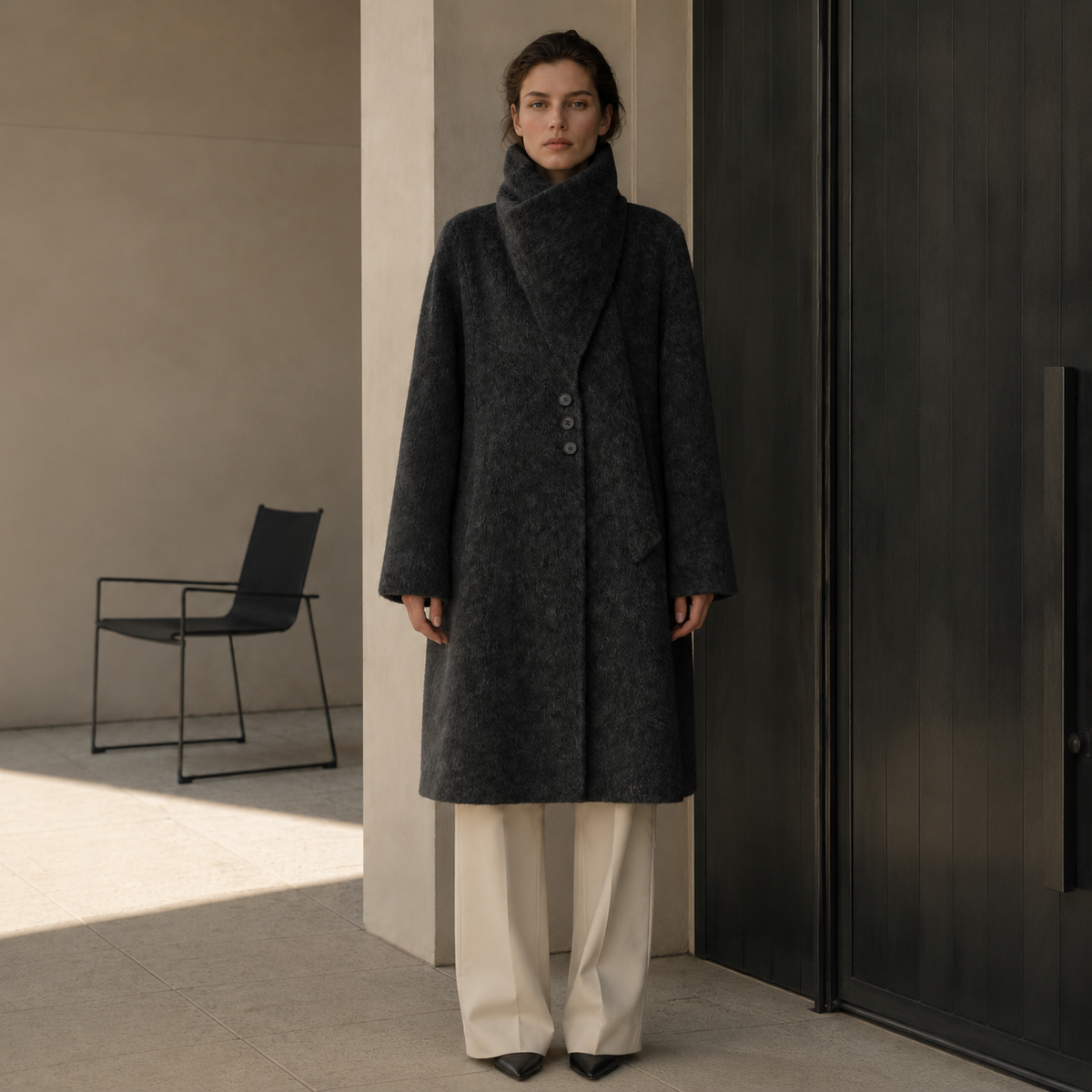 Winter Long Cashmere Trench Coat Turtleneck Collar Breathable Vintage Woolen Closure Nonwoven Casual with Scarf GC0024