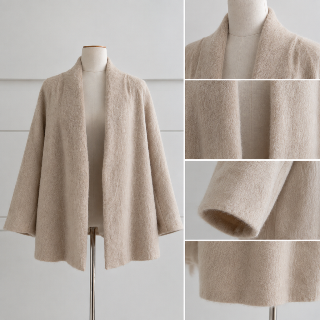 Women's Alpaca Blend V-neck Casual Open Front Brushed Wool Coat with Long Hair Winter GC0043