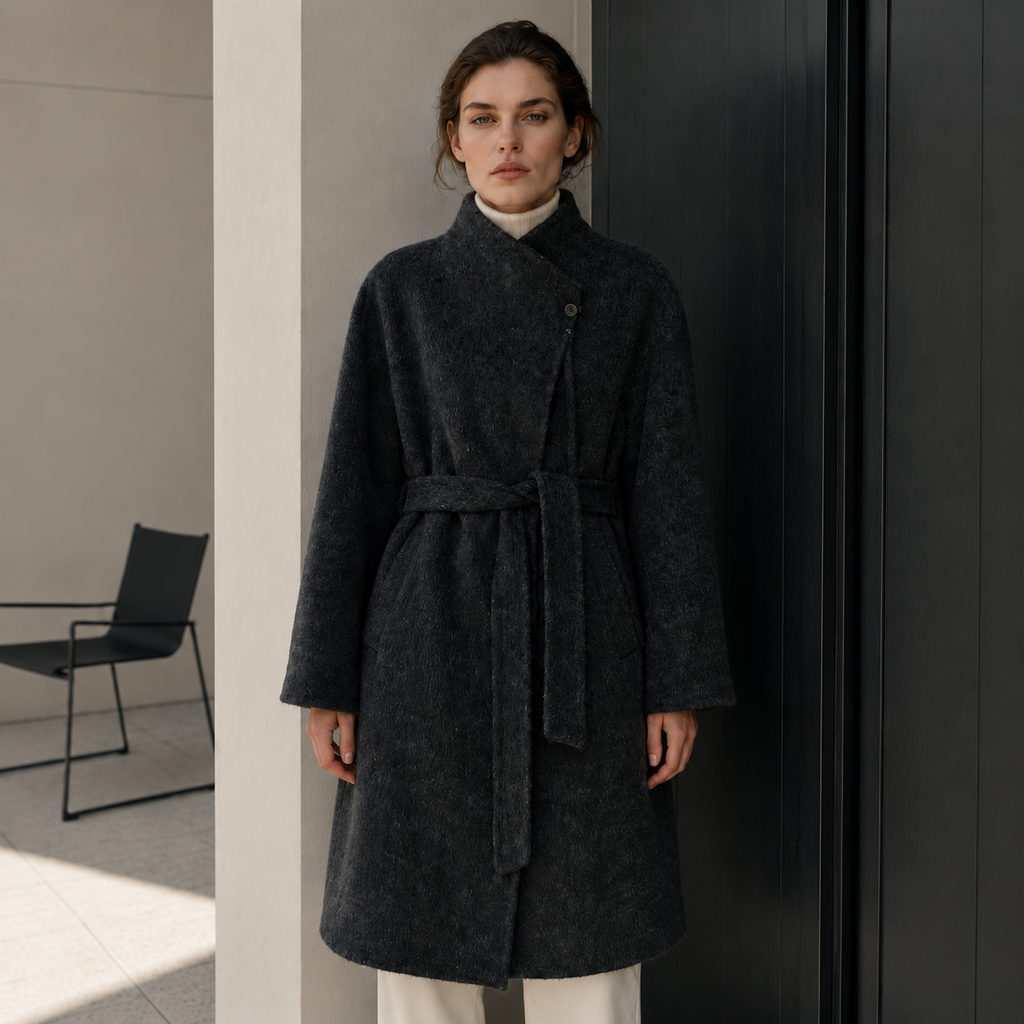 Women's Vintage Winter Coat Regular Length Double-Sided Stand Collar Thick Woolen Belt Fashionable Women's Coat GC0022