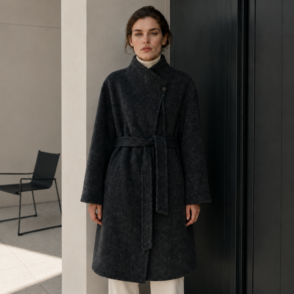Women's Vintage Winter Coat Regular Length Double-Sided Stand Collar Thick Woolen Belt Fashionable Women's Coat GC0022