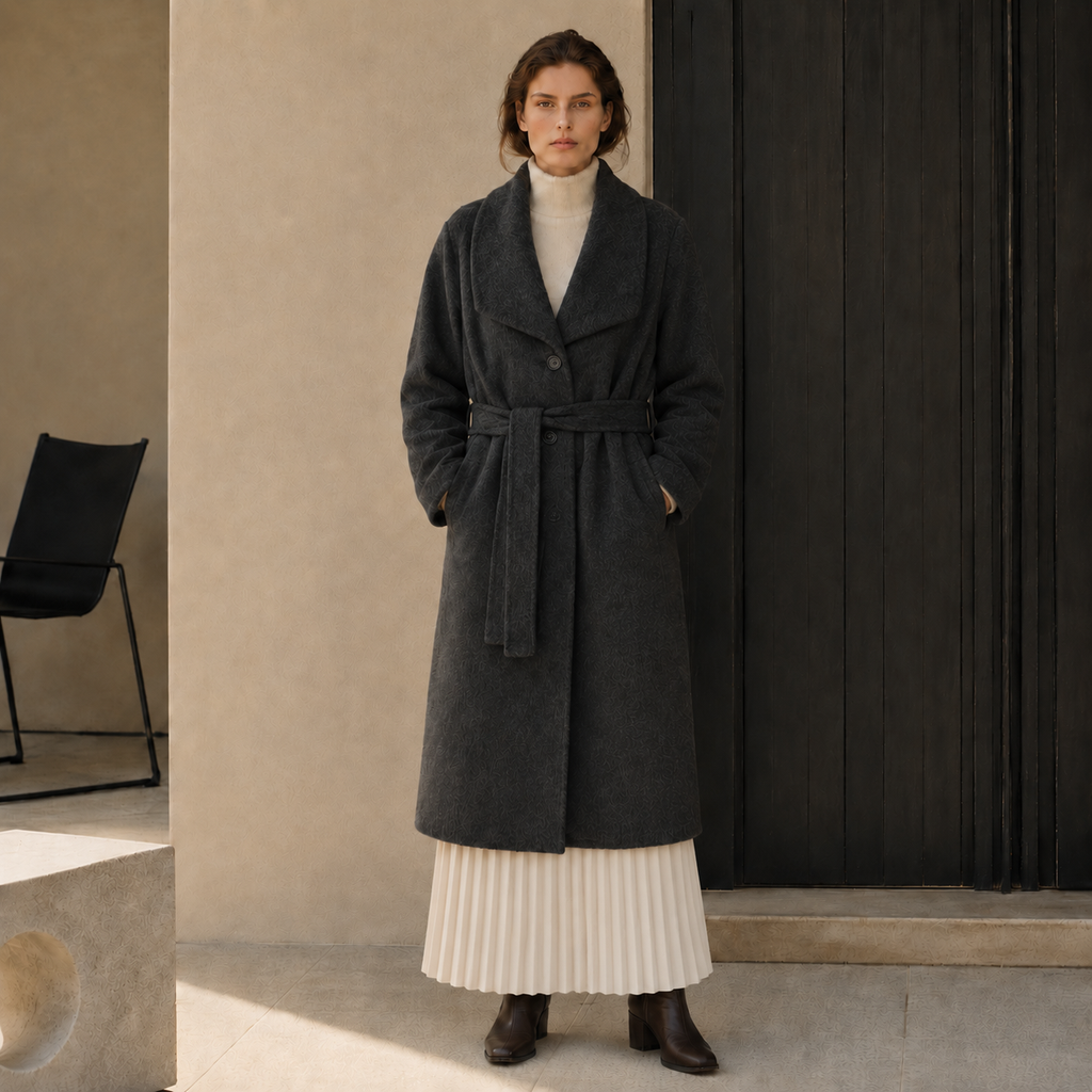 High Quality Vintage Fluffy Casual Women's Winter Overcoat Woolen Blend Breathable Full Sleeve Belt Closure GC0010