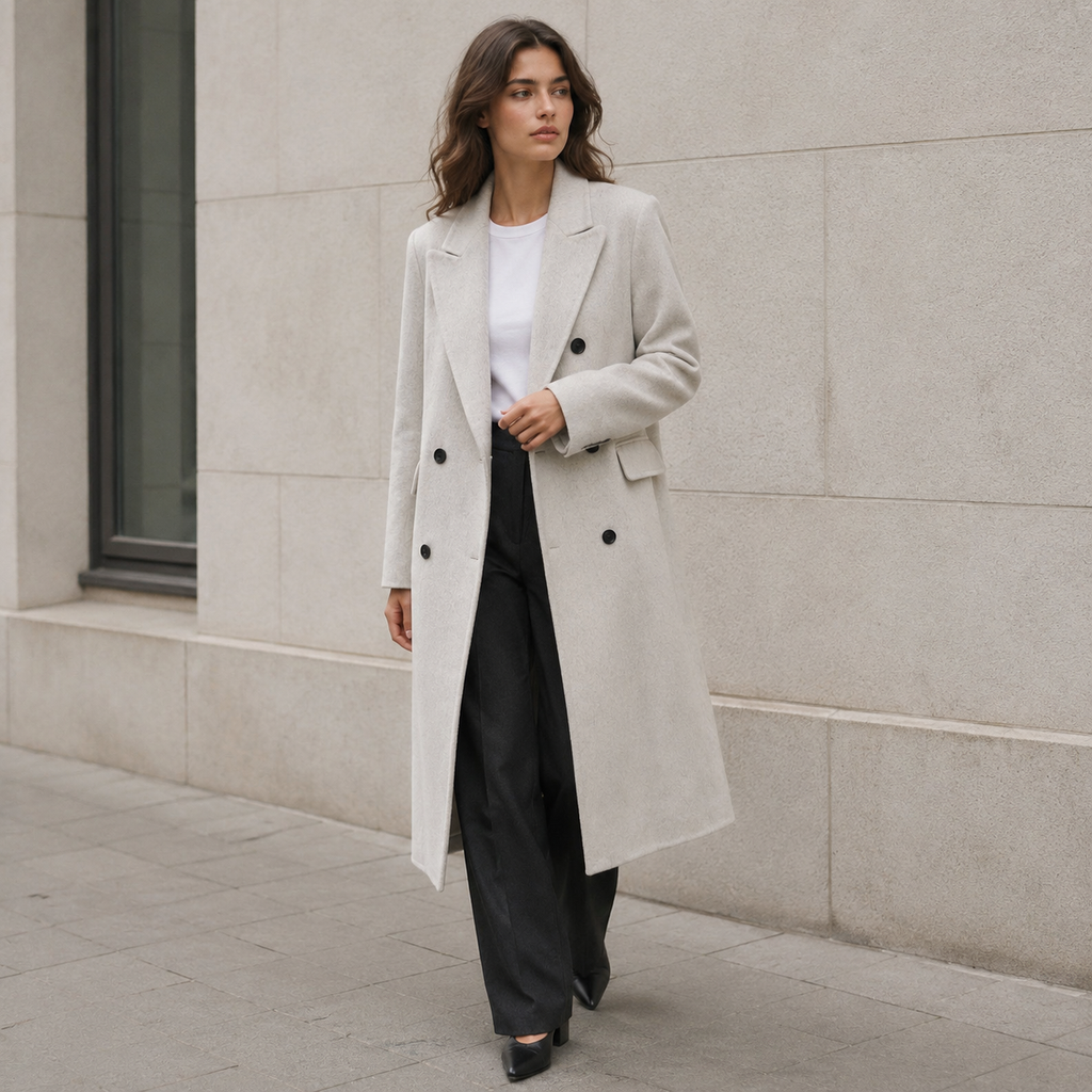 2026 New Autumn Women's Long Double-Faced Wool Coat, Lapel Double-Breasted Wool Overcoat GC0056