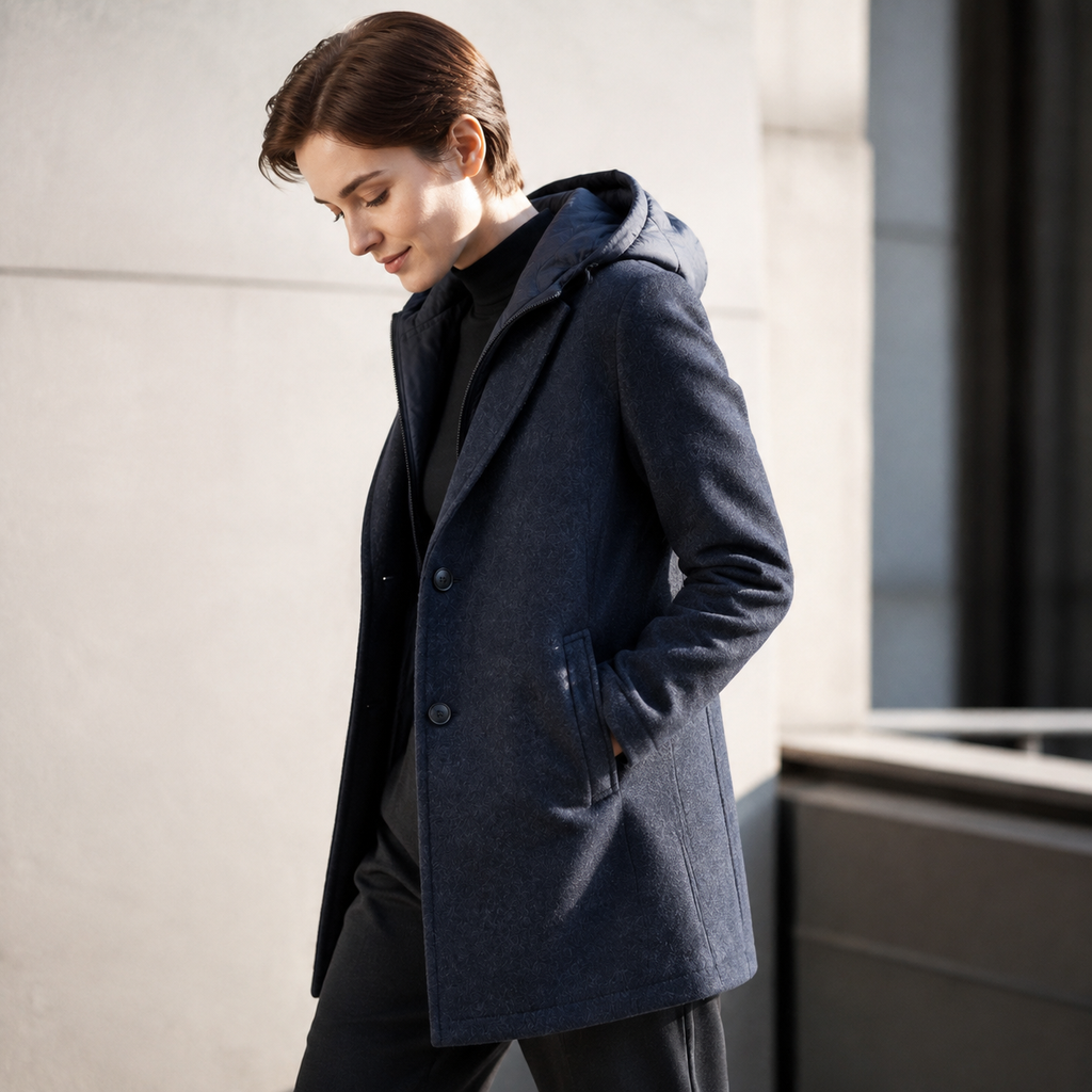 Long Vintage Hooded Wool-Blend Woven Windproof Casual Women's Coat with Detachable Liner ZP0001