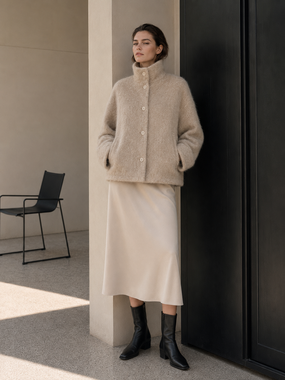 Elegant Single Breasted Regular Turtleneck Woolen Blend Button Jacket Women's Minimalist Winter Outerwear GC0053