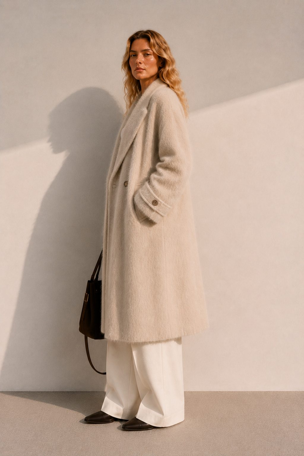 Women's Double Breasted Knitted Brushed Cashmere Hand-knitted Button Oversized Regular Winter Coat Elegant Full Sleeve Design GC0045