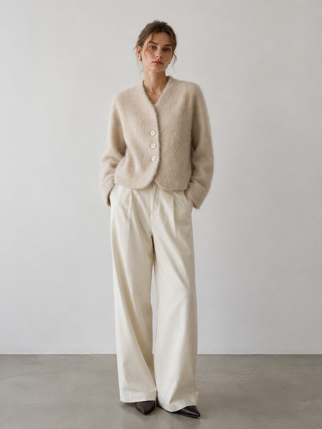 Single-Faced Wool Cashmere V-neck Full Sleeve Jacket Autumn/Winter 2026 New Arrival Handcrafted Elegant Womens Coat GC0032