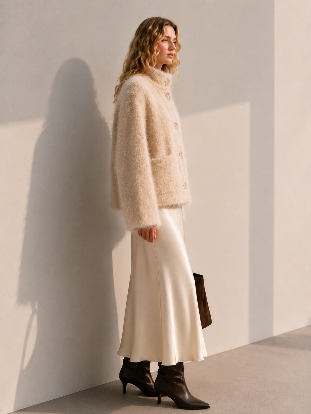 Single Breasted Stand-collar Hand-sewn Thick Casual Solid Color Womens Woolen Coat Single-faced Cashmere Winter Full Sleeve GC0035
