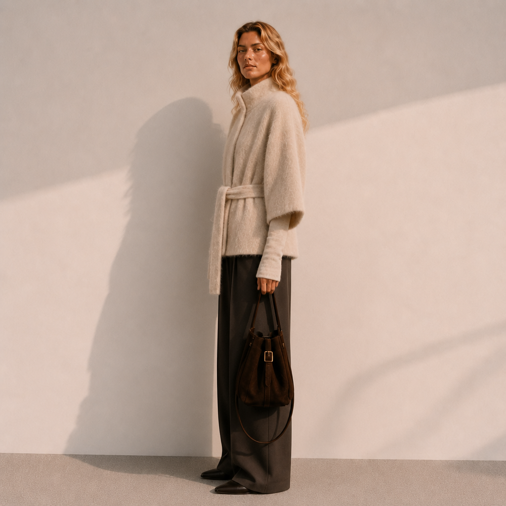 Elegant Brushed Wool Blend Winter Long Thick Coat Women's Turtleneck Cape Sleeve Jacket GC0046