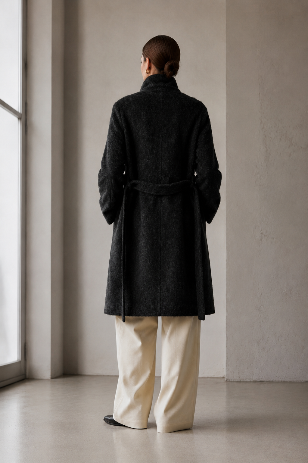 Women's Cashmere Alpaca Blend Woolen Turtleneck Belted Coat Luxury Hairy Wool Regular Winter Overcoat GC0002