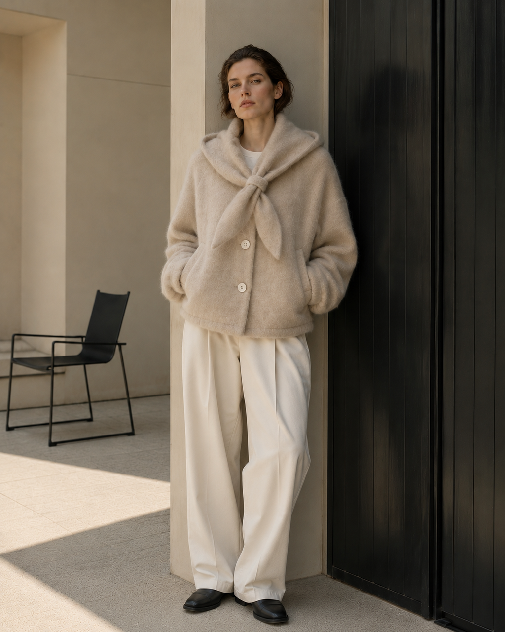 Women's Casual Hooded Woolen Blend Thick Jacket Soft Fuzzy Wool Coat Quiet Luxury Winter Outerwear with Pocket GC0038