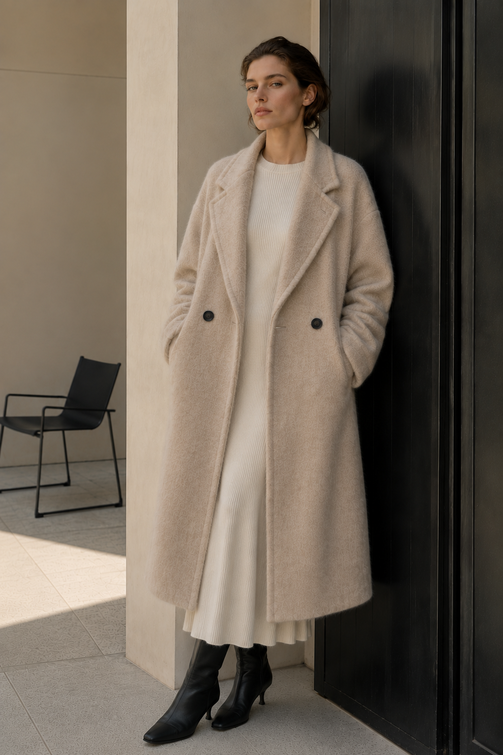Women's Alpaca Blend Double Breasted Long Coat Stand Collar Thick Elegant Hairy Wool Winter Overcoat GC0050