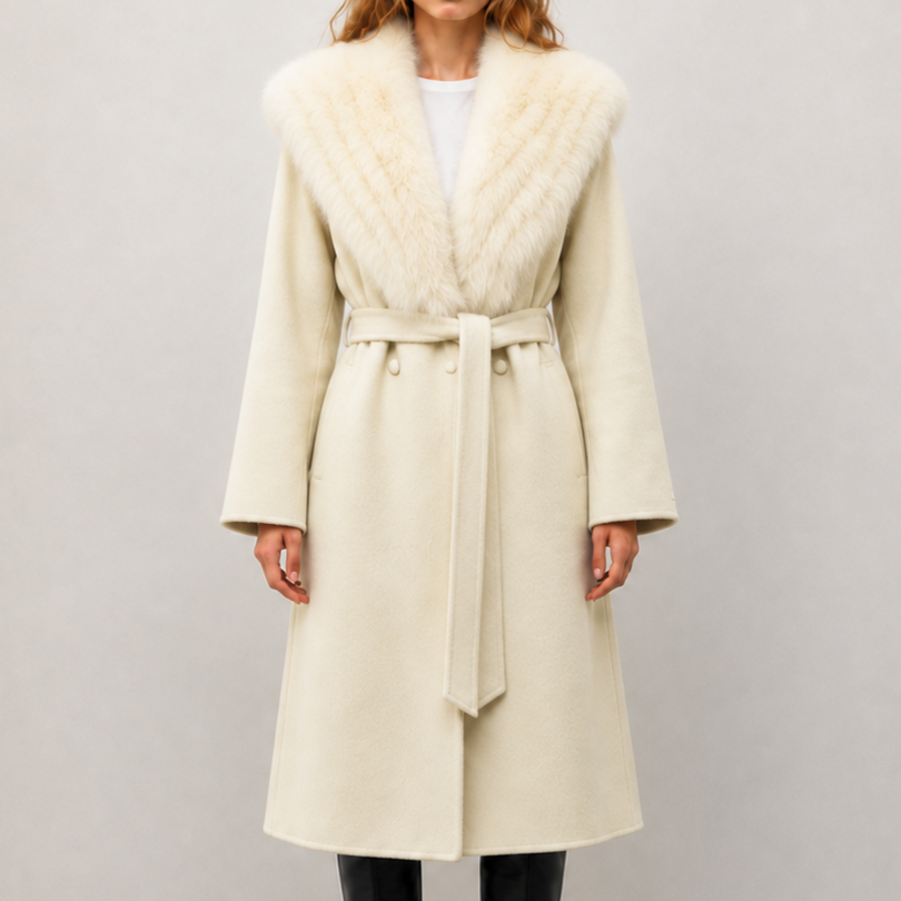 Custom OEM/ODM High Quality Long Elegant Wool Blended Women's Coats Cashmere Lining Solid Pattern Belt Closure for Fall/Winter N5839-2