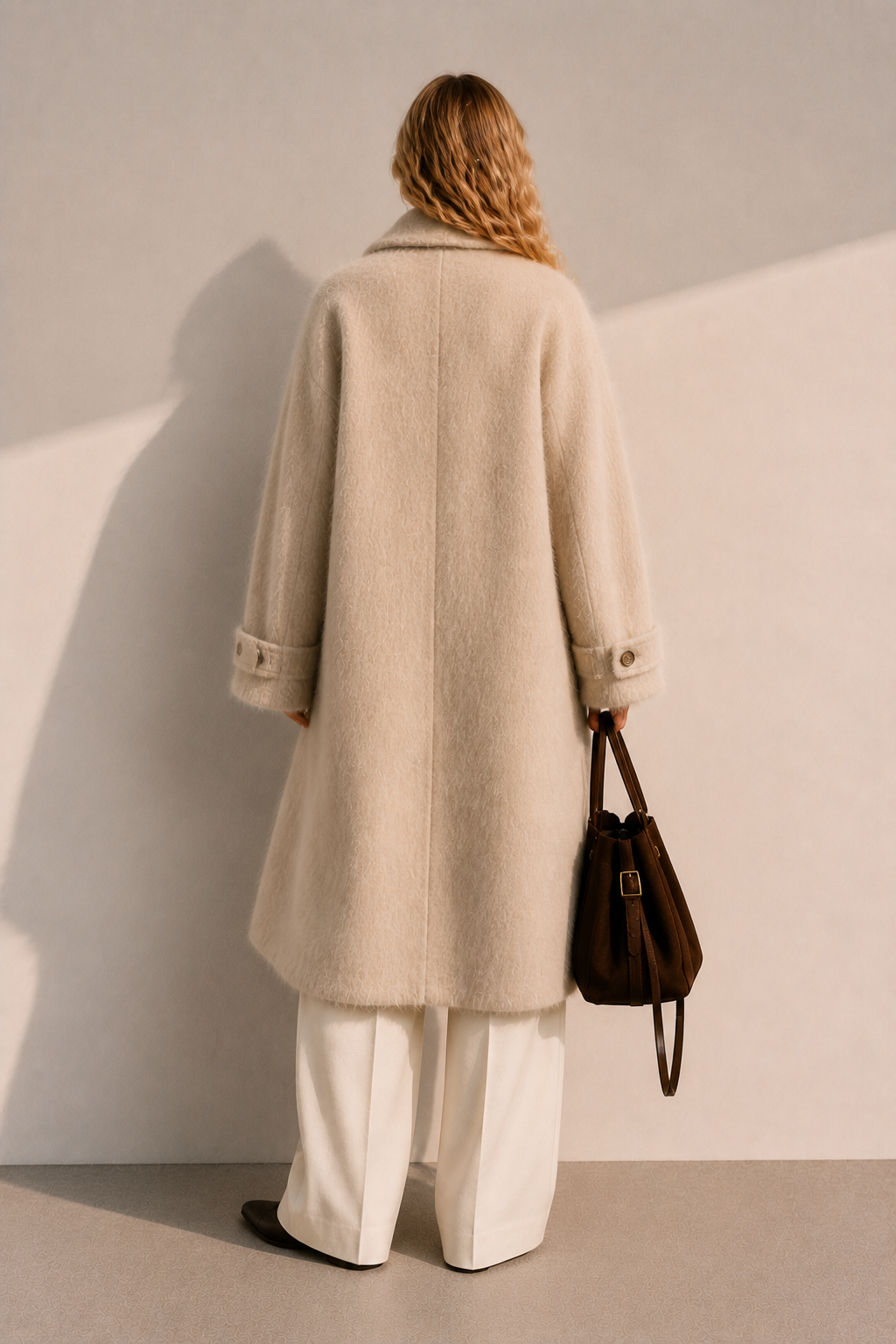 Women's Double Breasted Knitted Brushed Cashmere Hand-knitted Button Oversized Regular Winter Coat Elegant Full Sleeve Design GC0045