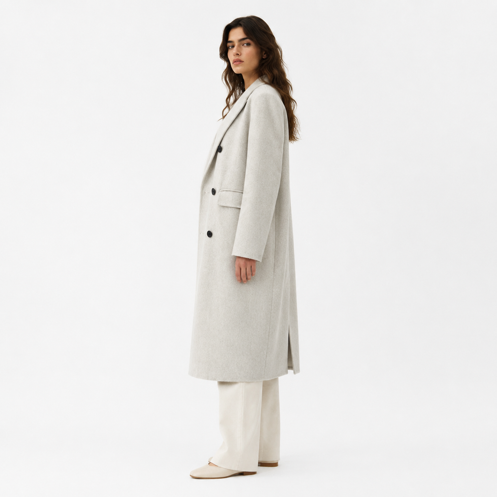 2026 New Autumn Women's Long Double-Faced Wool Coat, Lapel Double-Breasted Wool Overcoat GC0056