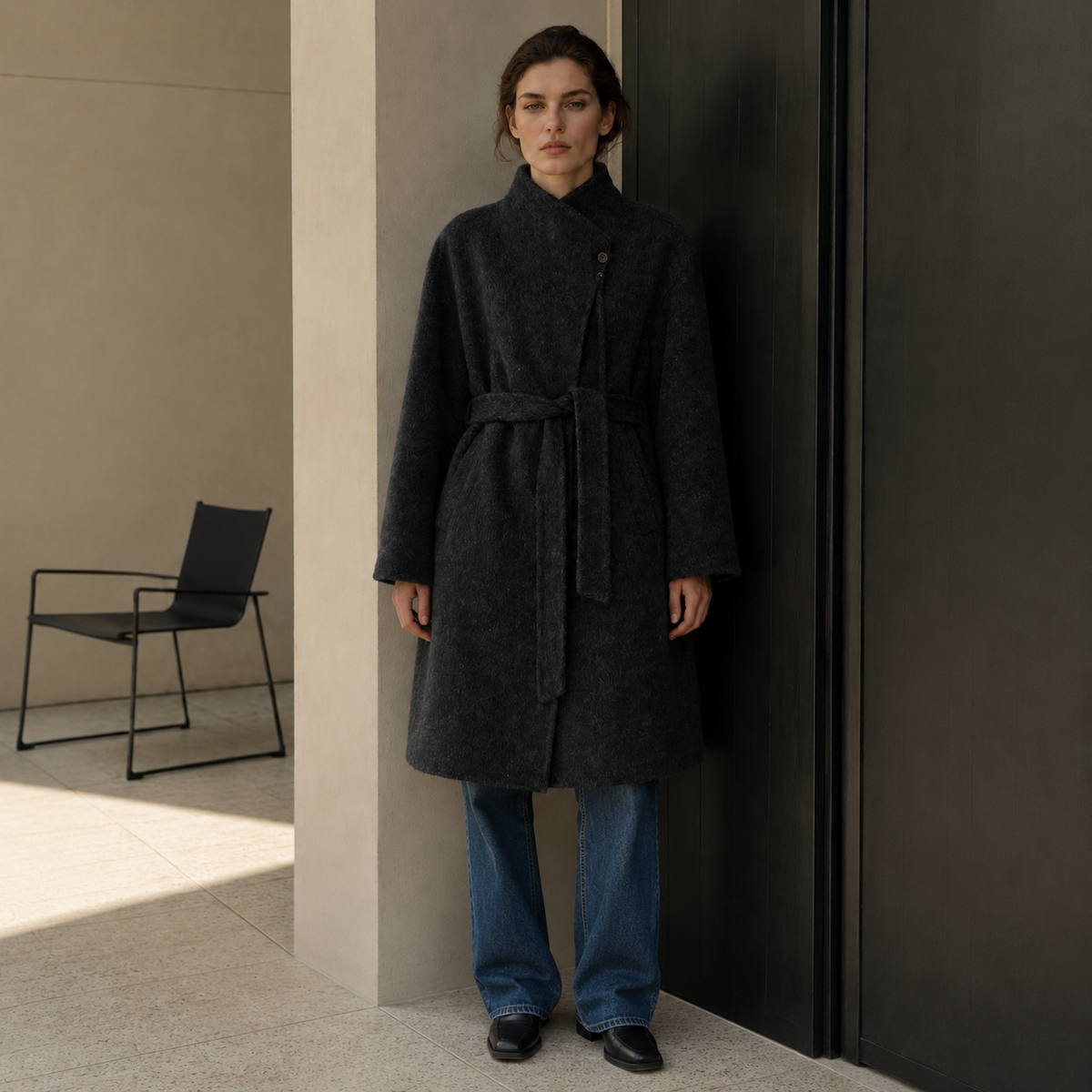 Women's Vintage Winter Coat Regular Length Double-Sided Stand Collar Thick Woolen Belt Fashionable Women's Coat GC0022