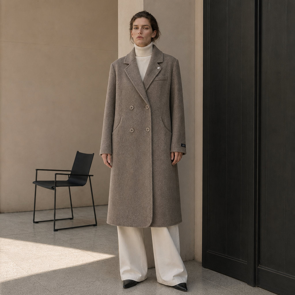Women's Formal Long Woolen Coat Turn-down Collar Solid Breathable Elegant Full Sleeve Wool &amp; Cashmere Blend Winter 8861