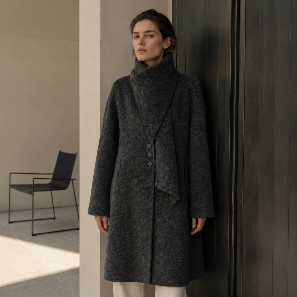 Winter Long Cashmere Trench Coat Turtleneck Collar Breathable Vintage Woolen Closure Nonwoven Casual with Scarf GC0024