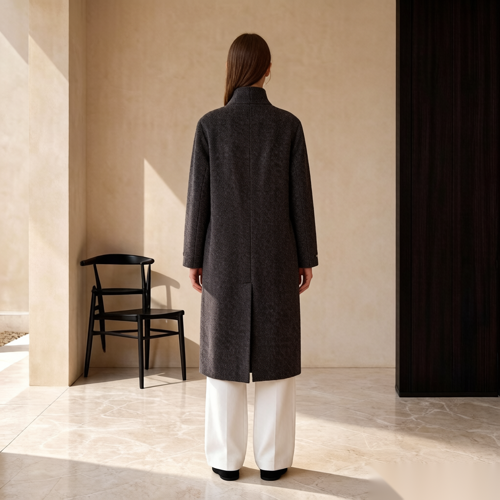 Women's Luxury Woven Wool Overcoat Long Stand Collar Cashmere Lining Thick Warm Winter Coat 835