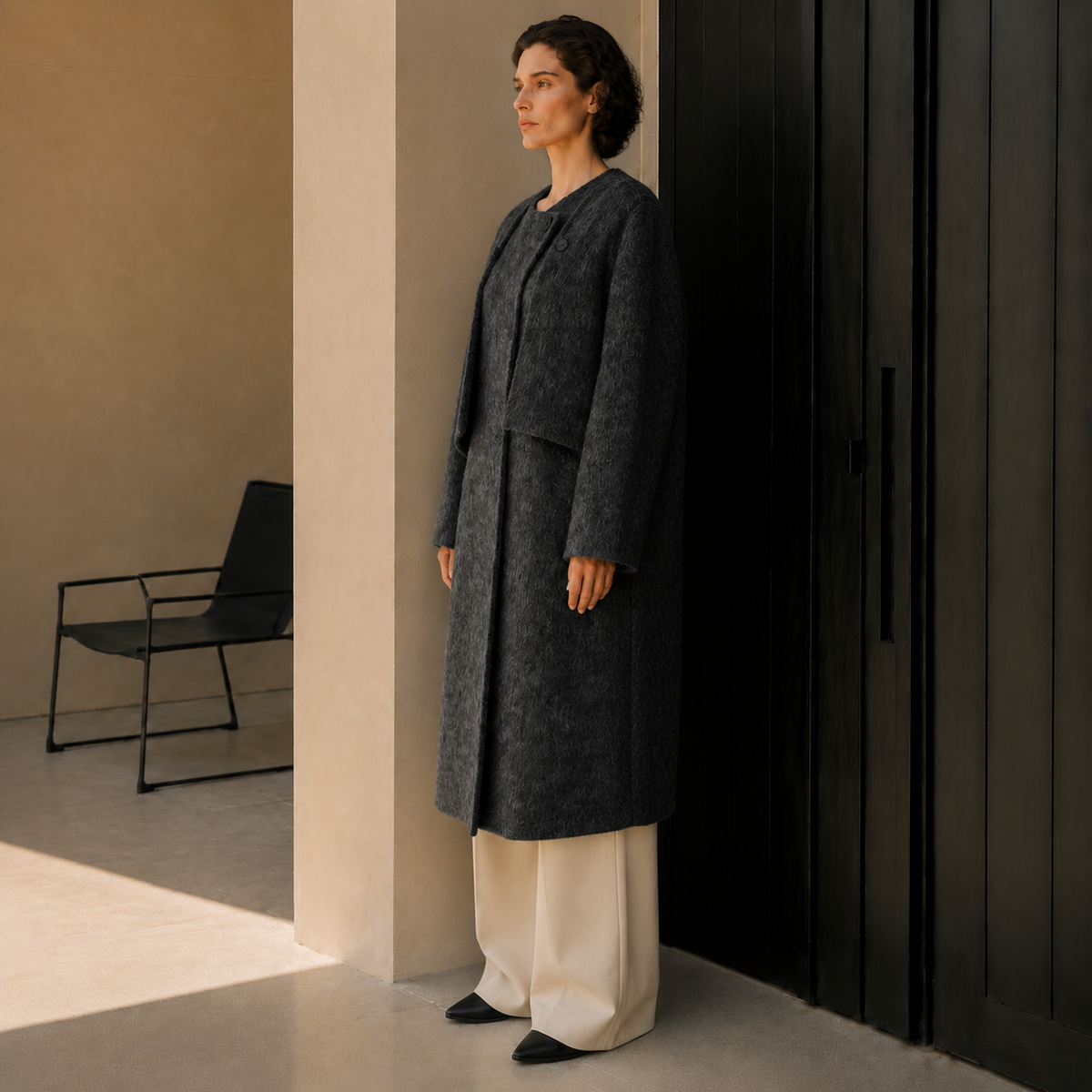Autumn Winter Warming Wool Trench Coat with Single Buttons Long Closure Belt and Button Casual GC0017