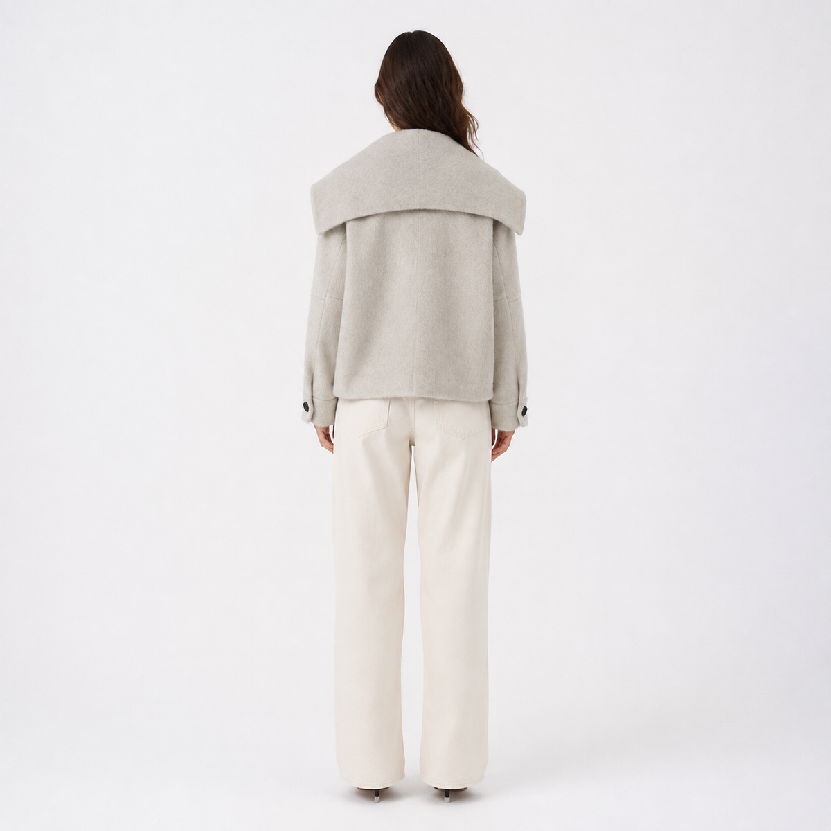 Wholesale Custom Women Wool Cashmere Coat Solid Color Breathable Winter Short Casual Elegant with Zippers 2627