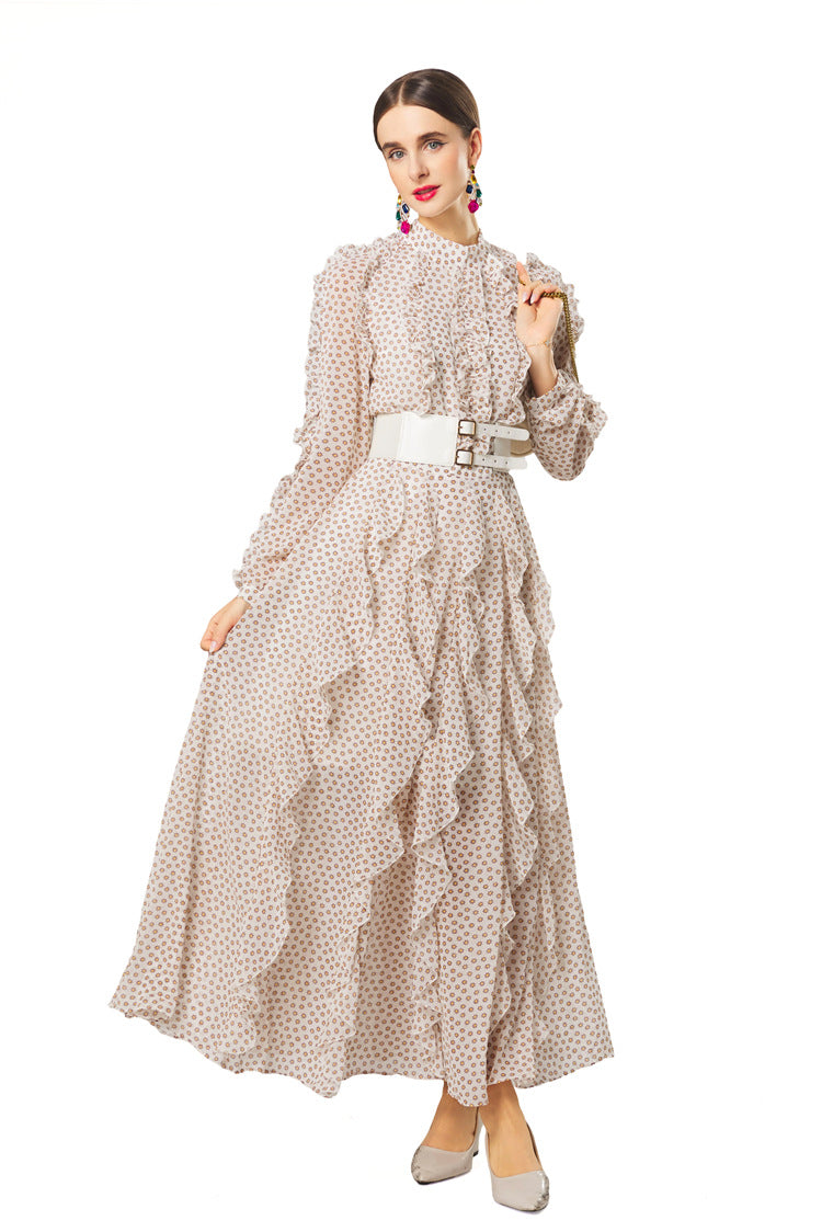 Plus Size 2026 New Polka Dot Dress, Ruffle Fringe Belted Waist Women Dress