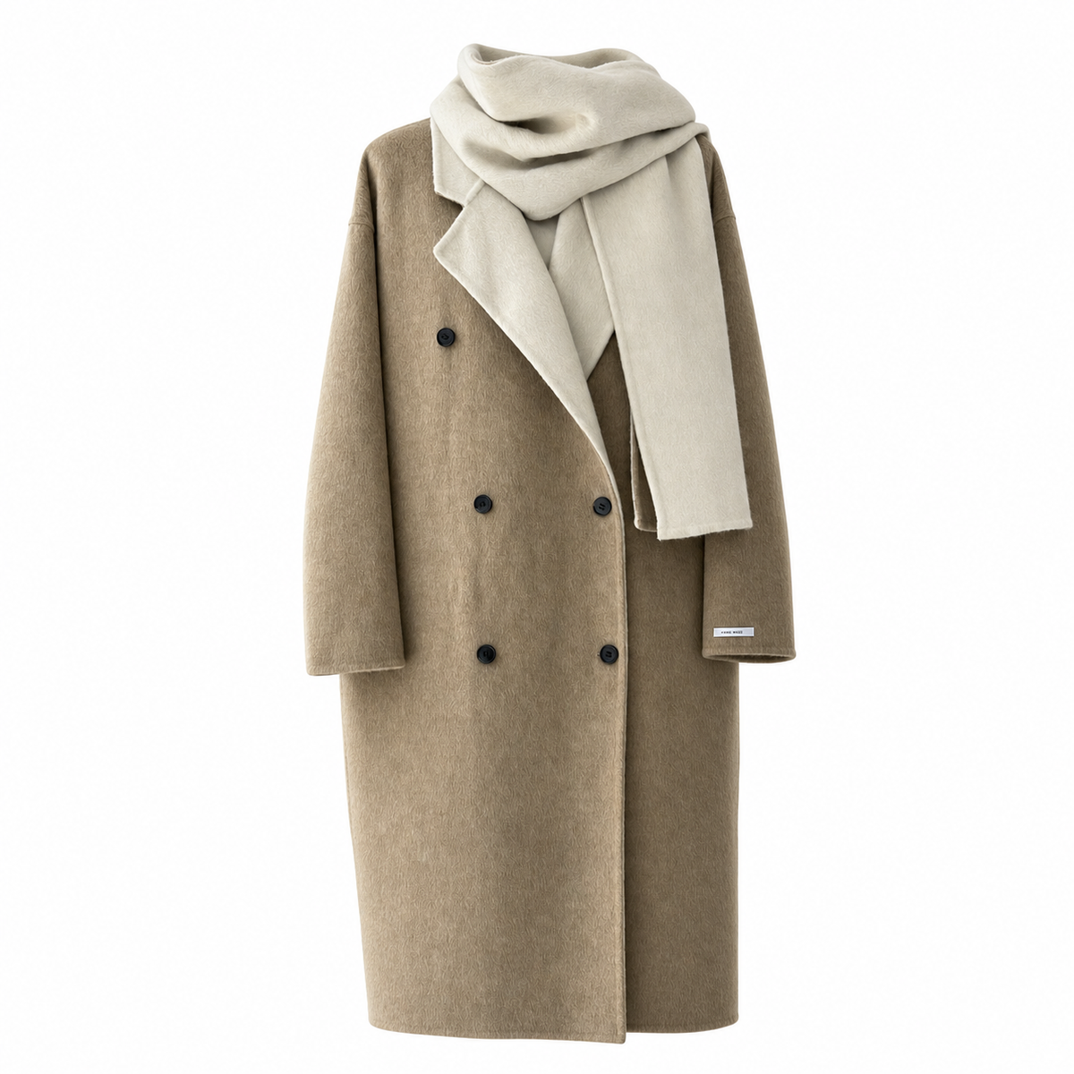 Winter Long Casual Vintage Breathable Cashmere Trench Coat Turn-Down Collar Double Breasted Woolen Closure with Scarf GC0030