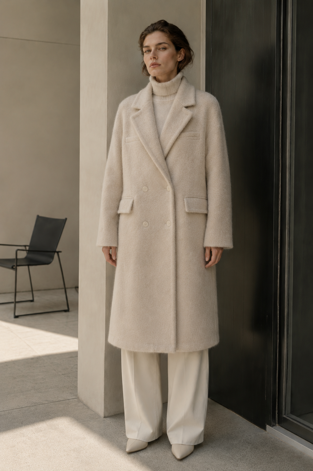 High-twist Woolen Womens Long Double Breasted Solid Color Coat 2026 Autumn/Winter Minimalist Style Fashionable Versatile GC0041