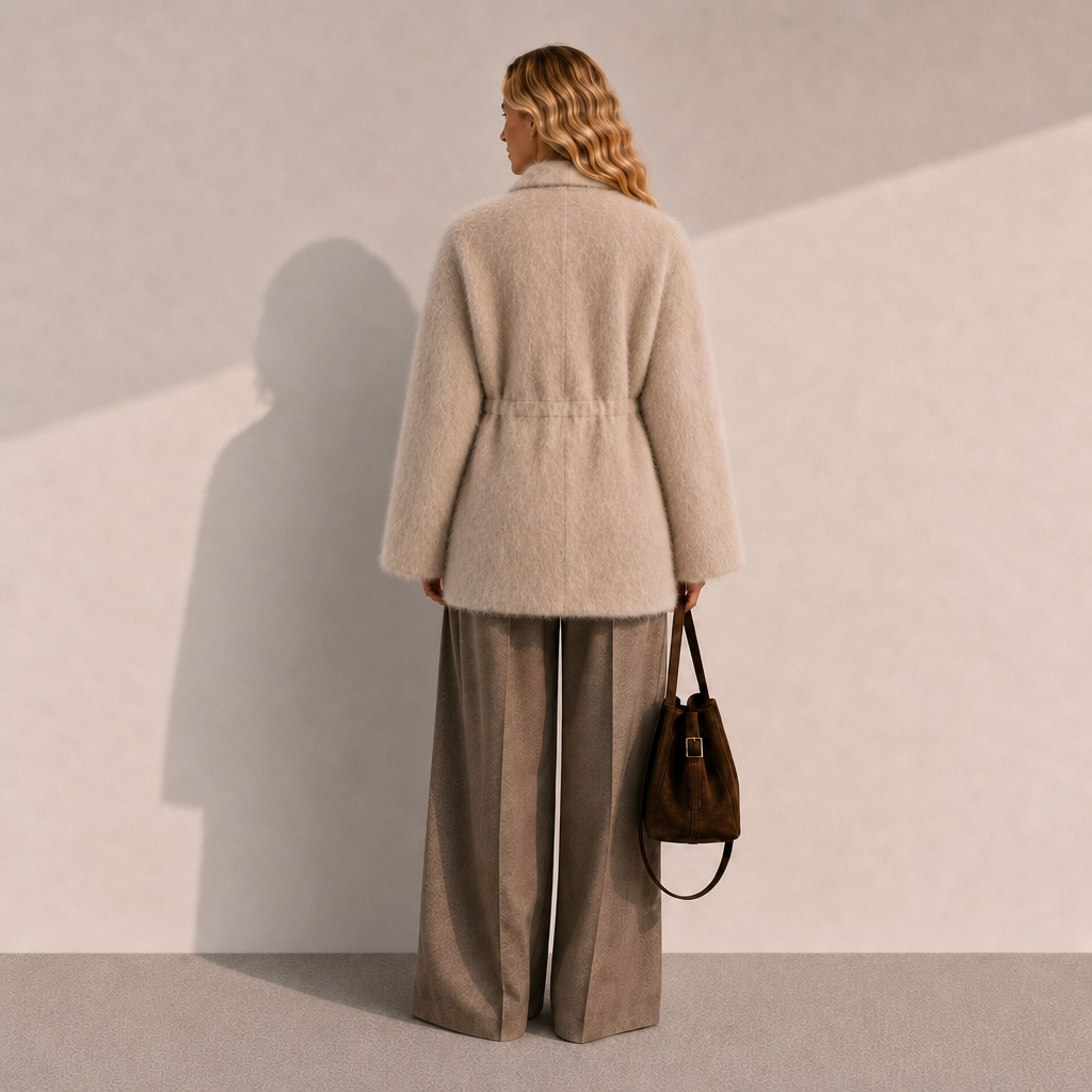 Elegant Thick Vintage Single Breasted Woolen Wrap Jacket Women's Belted Wool Winter Outerwear Round Neck  GC0051
