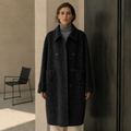 Women's Eco-Friendly Winter Double Breast Woolen Overcoat Casual Solid Long Coat Filled Cotton Lined Polyester Button Detail GC0019