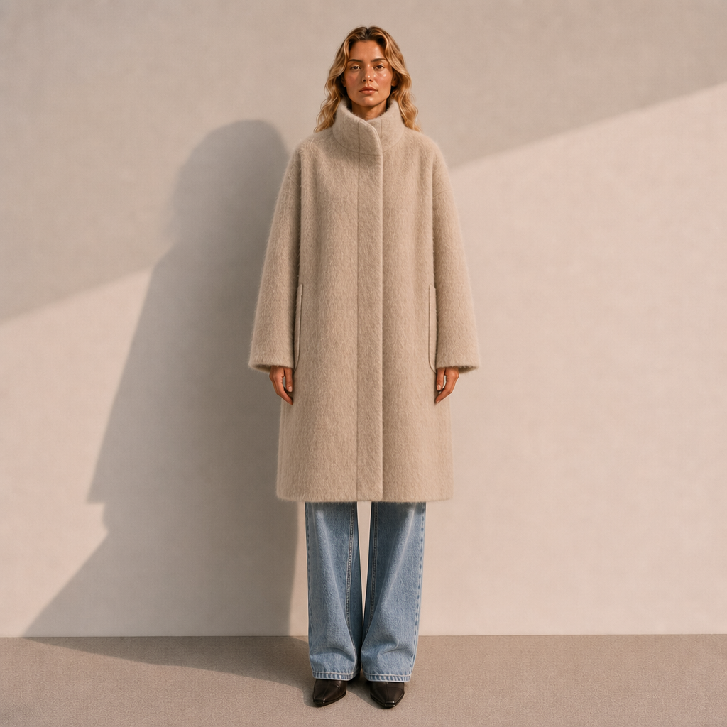 Elegant Casual Woolen Coat for Women with Thick Turtleneck Zipper Closure Detachable Belt Full Sleeve for Winter GC0054