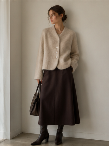 Single-Faced Wool Cashmere V-neck Full Sleeve Jacket Autumn/Winter 2026 New Arrival Handcrafted Elegant Womens Coat GC0032