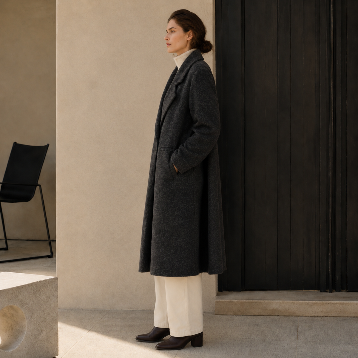Women's Double-Face Cashmere Wool Woolen Coat Loose Sheep Windbreaker Lapel Single Button Long Winter Outwear Breathable Casual GC0008