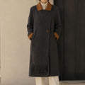 2026 New Arrival Winter Women's Charcoal Wool Coat Integrated Scarf Single Button Minimalist Longline Overcoat Thick GC0005