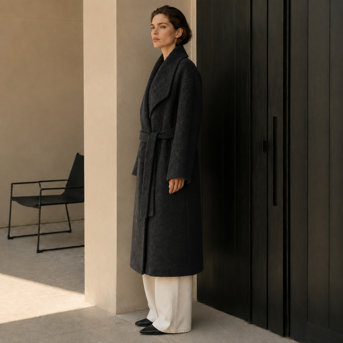 Women's Regular Winter Trench Coat Full Sleeve Turn-down Collar Single Button Closure for Wool Casual Style Cashmere Lining GC0013