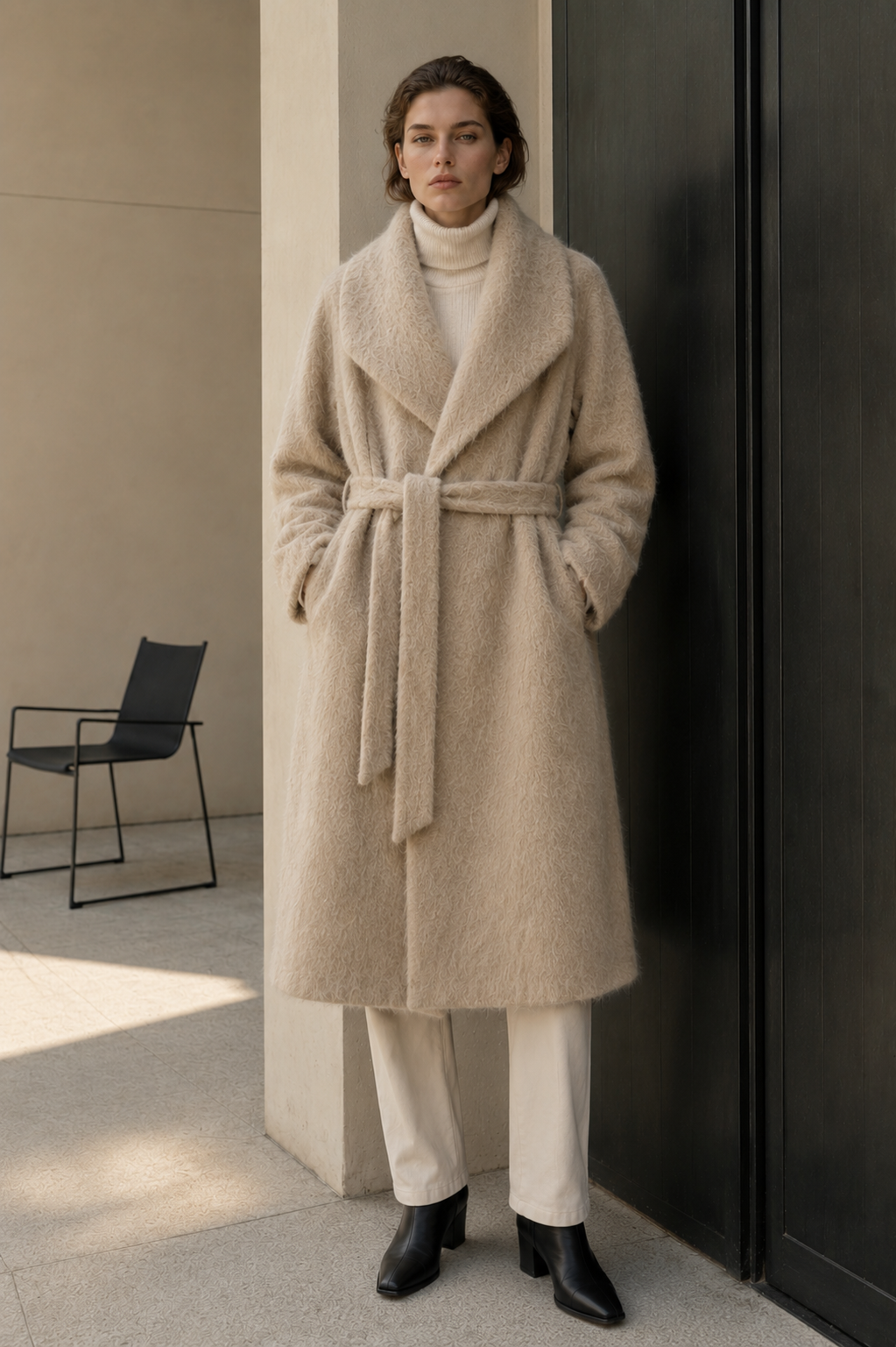Elegant ENGLAND STYLE Regular Woolen Mohair Blend Wrap Coat Women's Oversized Belt Closure Winter Outerwear GC0049